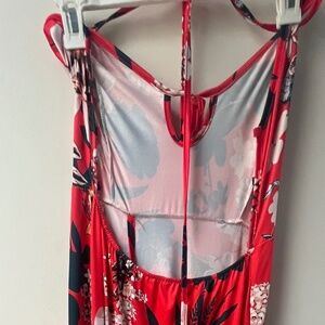 Red flowy tie up floor length dress